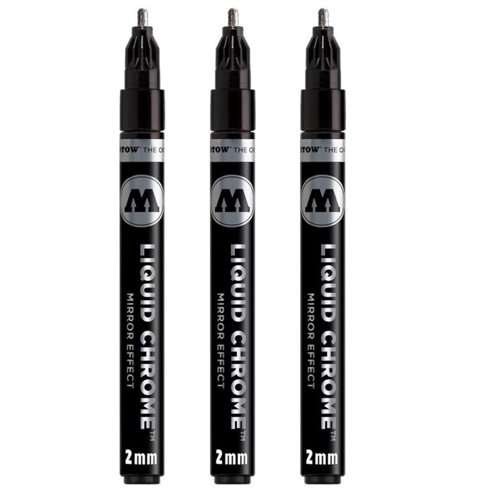 Molotow Liquid Chrome Marker, 2 mm, with Special Ink Mirror Effect. 3 pack. NIB!